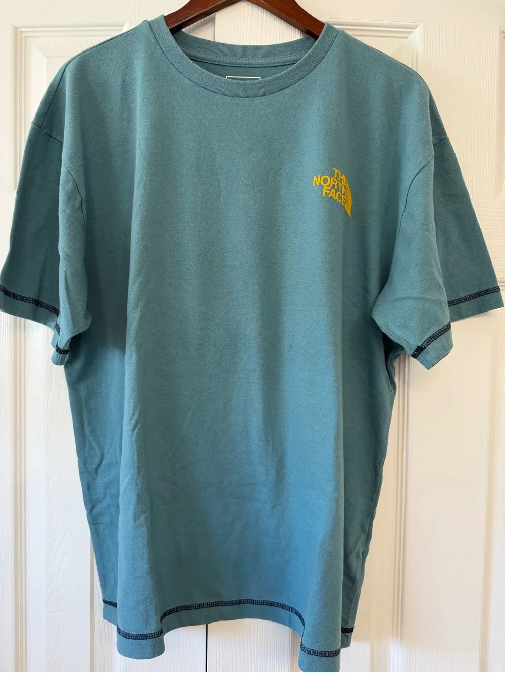 The North Face Teal Short Sleeve Logo Tee with Yellow Accent